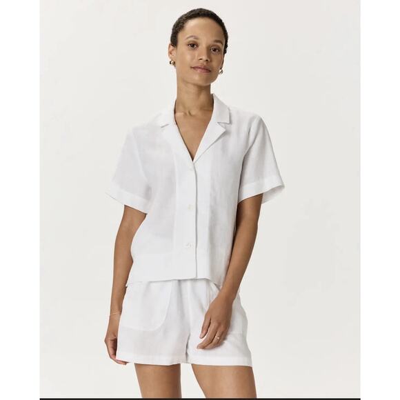 Quince Tops - Quince White Crop Button Front Linen Top Sz M Boxy Beach Resort Cruise